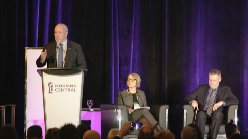 B.C. Premier John Horgan speaks at the Housing Central conference in downtown Vancouver November 18, 2018. Photo: Hayley Woodin