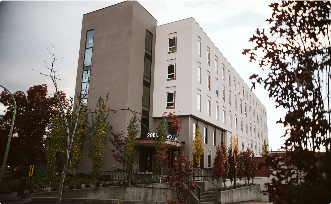 A view from below of a housing complex.