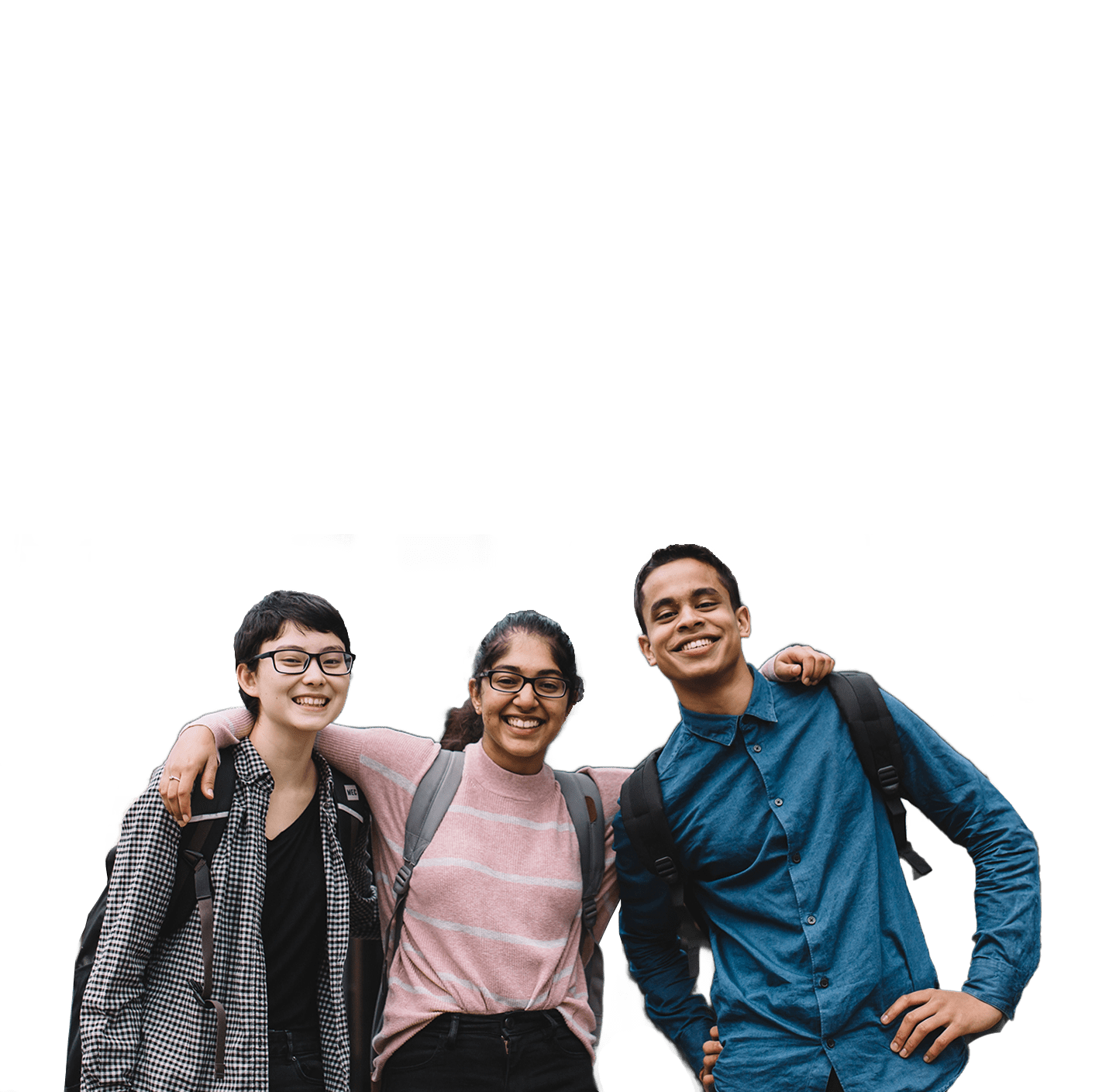 Three people smiling